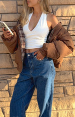 All I Wanted Brown Plaid Puffer Jacket Image