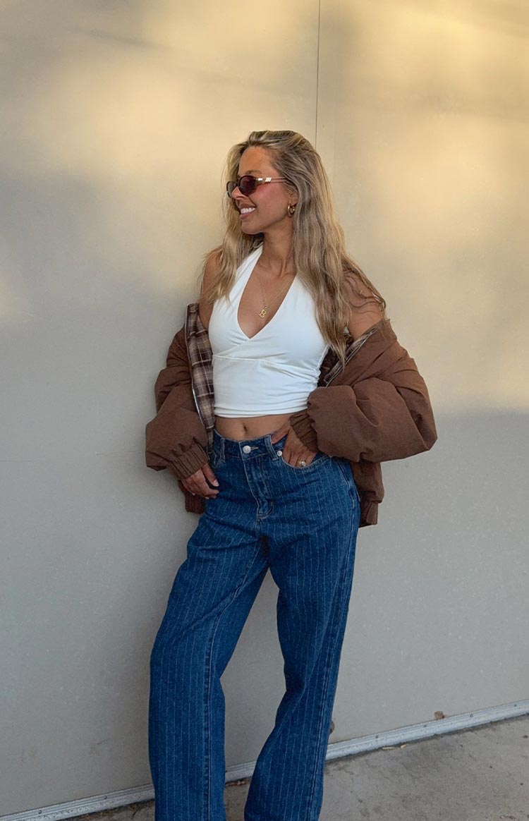 All I Wanted Brown Plaid Puffer Jacket Image