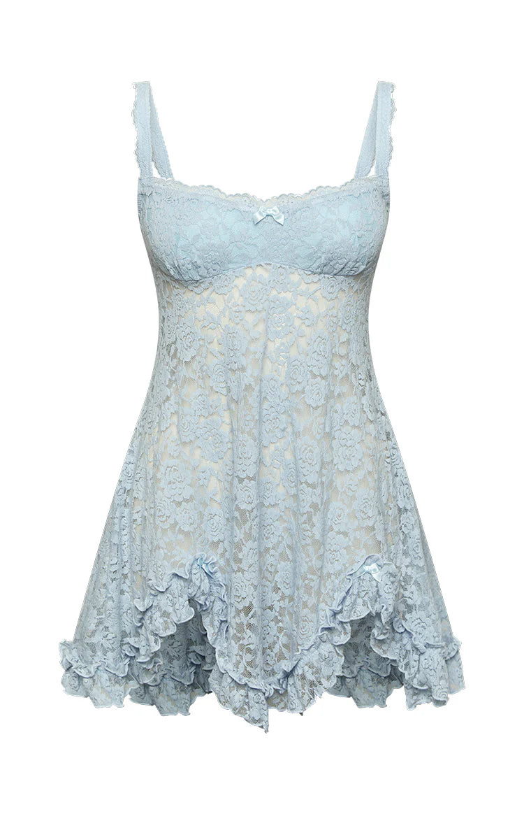 blue mini dress lace Mon Papillon Lace Mini Dress Blue