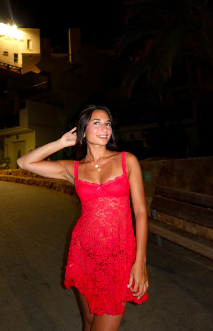 All Mine Red Lace Mini Dress | Beginning Boutique US