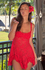 All Mine Red Lace Mini Dress