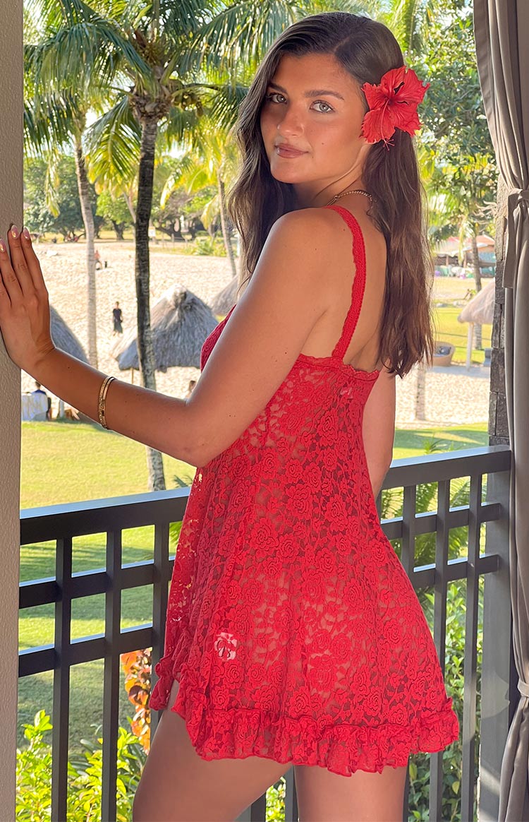 All Mine Red Lace Mini Dress - US 12 | Beginning Boutique Exclusive All Mine Red Lace Mini Dress - US 12 | Beginning Boutique Exclusive