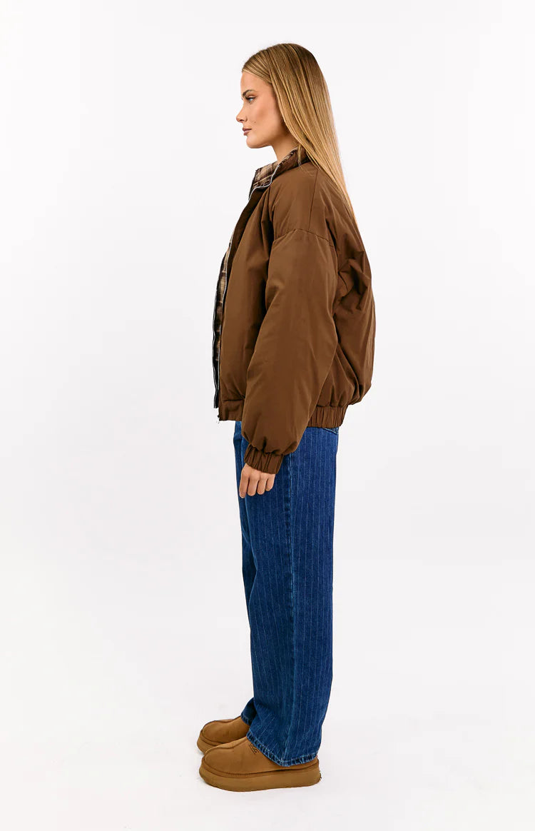 All I Wanted Brown Plaid Puffer Jacket