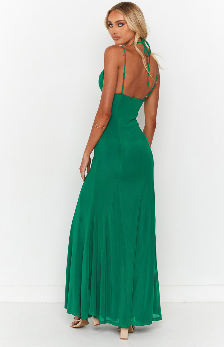 Allegra Green Mesh Formal Maxi Dress Image