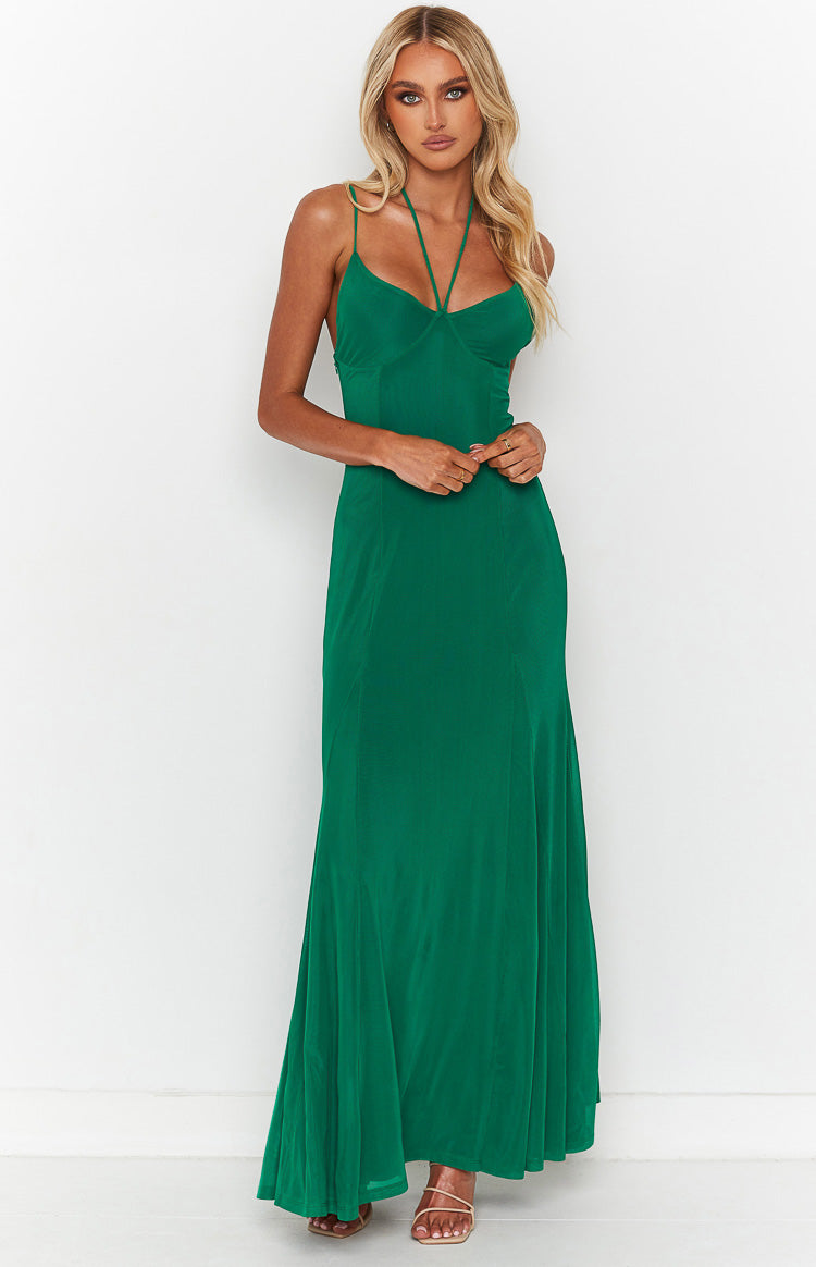 Allegra Green Mesh Formal Maxi Dress Image