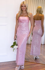 Alliana Pink Sequin Strapless Formal Maxi Dress Image