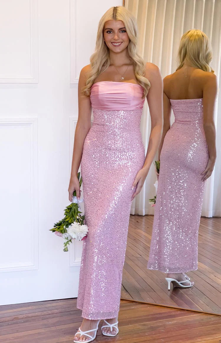 Alliana Pink Sequin Strapless Formal Maxi Dress - US 2 | Beginning Boutique Exclusive Alliana Pink Sequin Strapless Formal Maxi Dress - US 2 | Beginning Boutique Exclusive