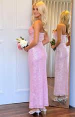 Alliana Pink Sequin Strapless Formal Maxi Dress Image