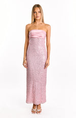 Alliana Pink Sequin Strapless Formal Maxi Dress Image