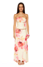 Alora Yellow and Pink Floral Print Hanky Hem Maxi Skirt Image