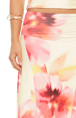 Alora Yellow and Pink Floral Print Hanky Hem Maxi Skirt Image