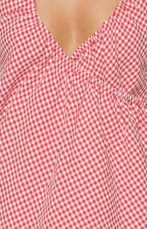 Althea Red Gingham Wrap Front Mini Dress