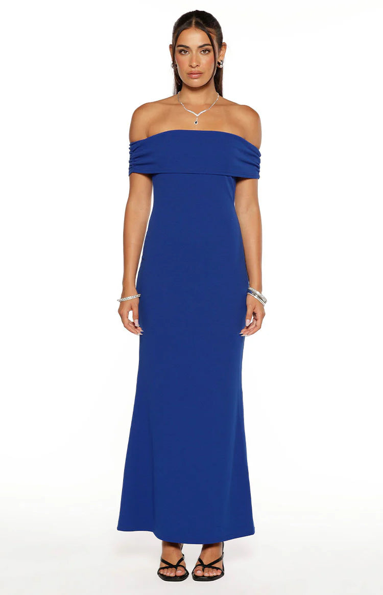 Amabella Cobalt Blue Crepe Maxi Dress - US 4 | Beginning Boutique Exclusive