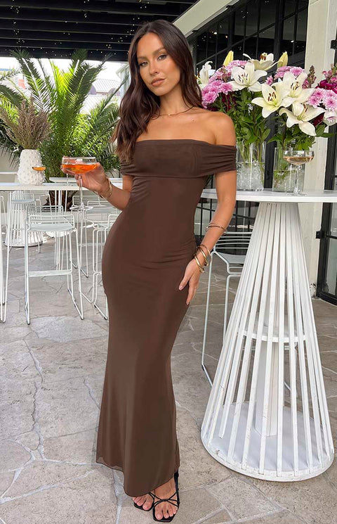 Amabella Brown Maxi Dress - US 4 | Beginning Boutique exclusive Amabella Brown Maxi Dress - US 4 | Beginning Boutique exclusive