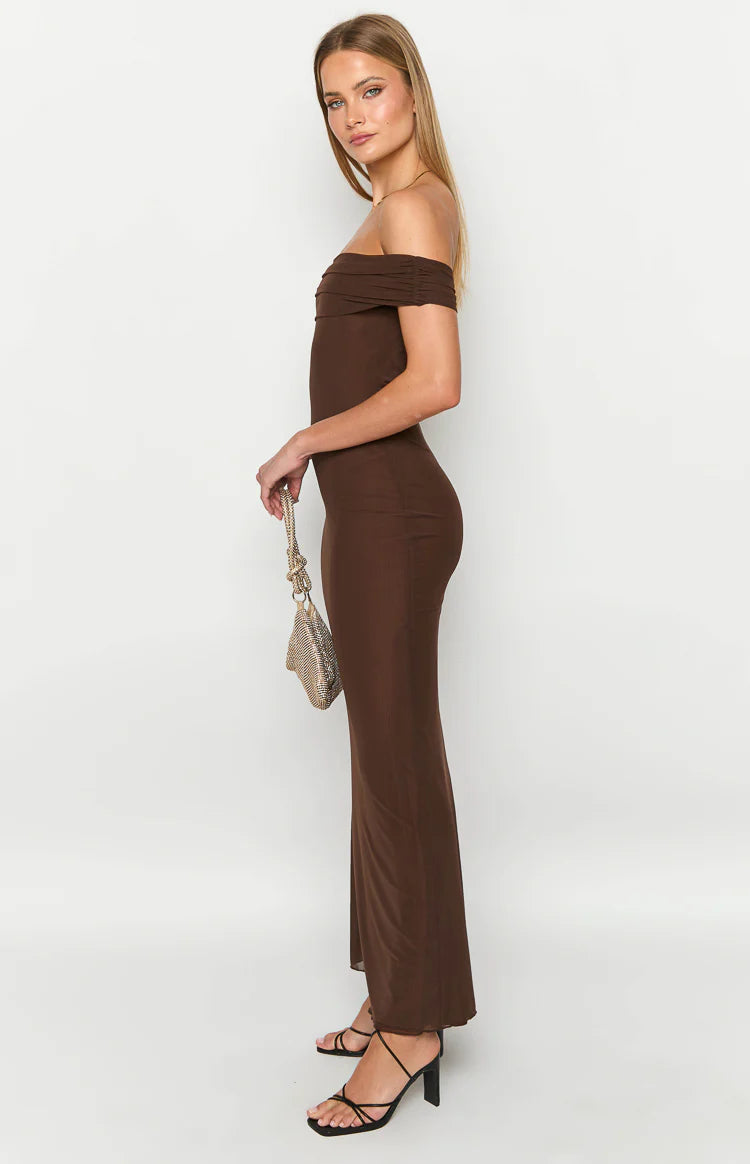 short sleeve brown maxi dress Women's As Promised Brown Short Sleeve Cinched Waist Maxi Dress | Size: S