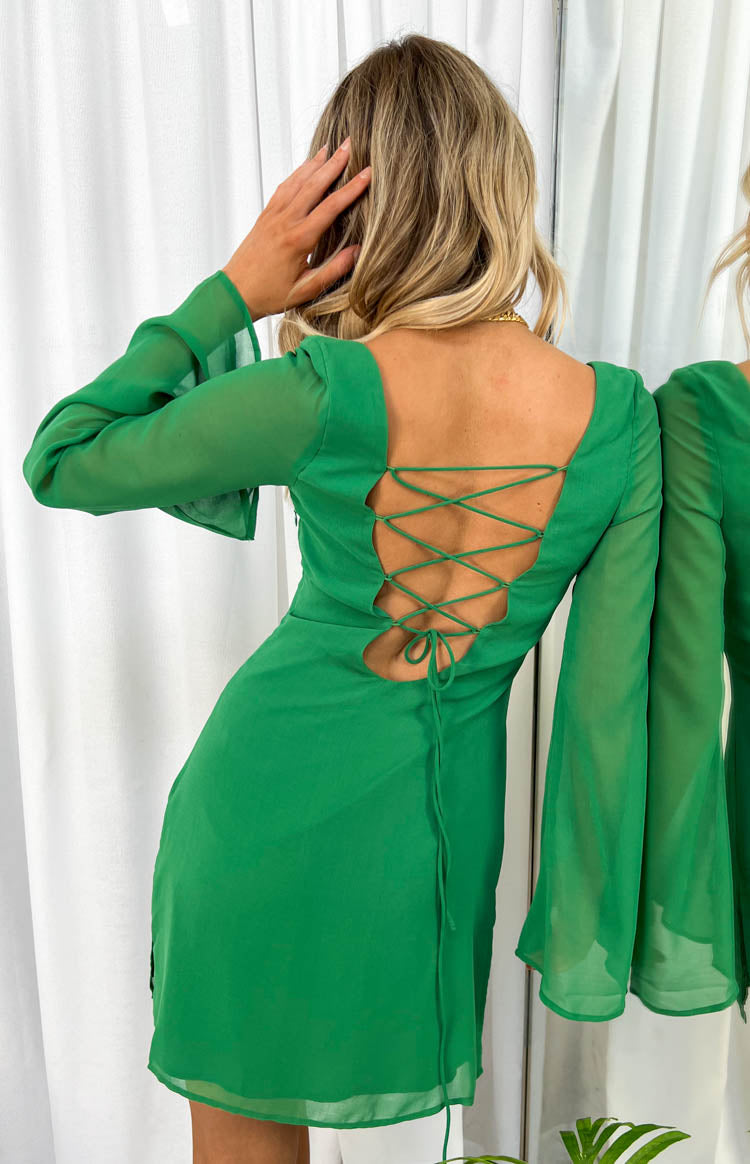 Amalfi Green Long Sleeve Lace Up Mini Dress - 4 | Beginning Boutique Exclusive Amalfi Green Long Sleeve Lace Up Mini Dress - 4 | Beginning Boutique Exclusive