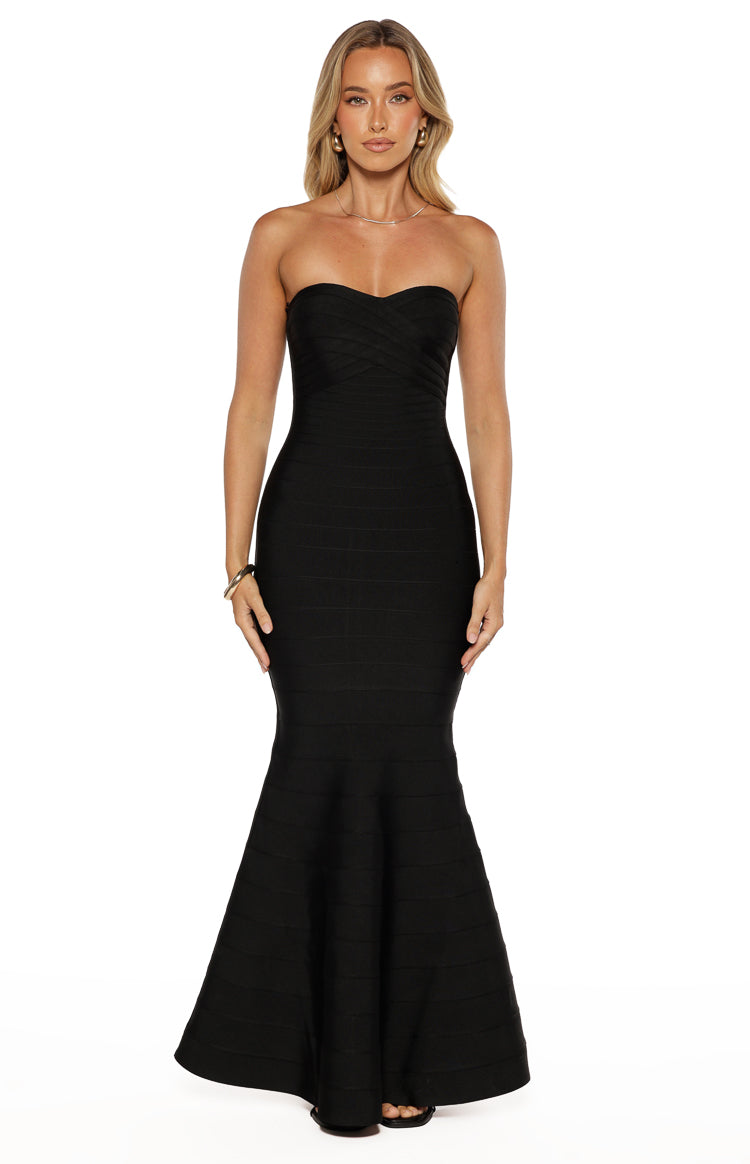 Amanda Black Bandage Strapless Formal Maxi Dress Image