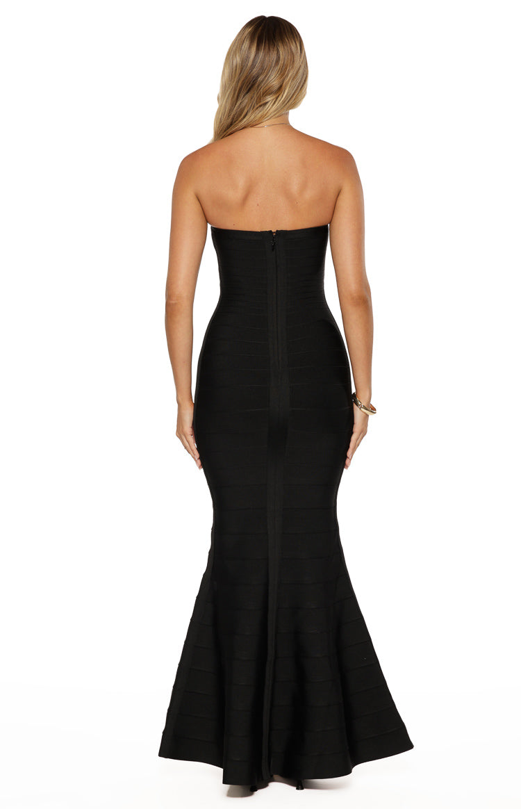 Amanda Black Bandage Strapless Formal Maxi Dress Image