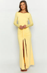 Amber Glow Yellow Long Sleeve Maxi Dress
