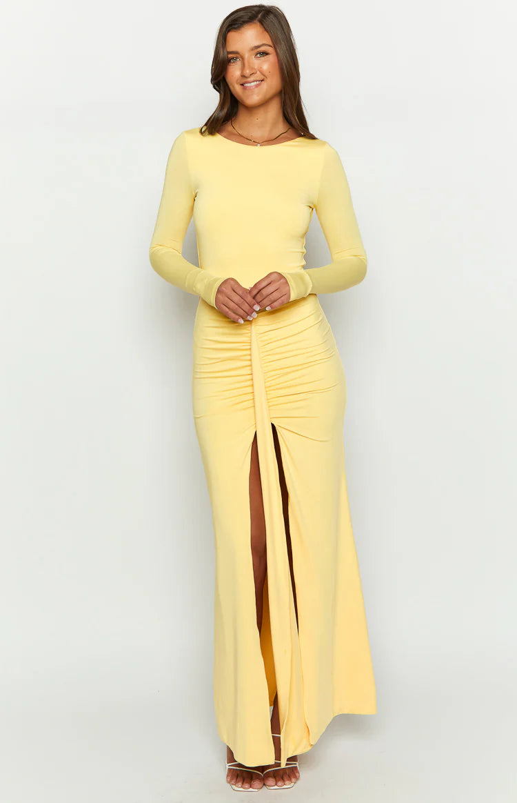 Amber Glow Yellow Long Sleeve Maxi Dress - US 10 | Beginning Boutique Exclusive Amber Glow Yellow Long Sleeve Maxi Dress - US 10 | Beginning Boutique Exclusive