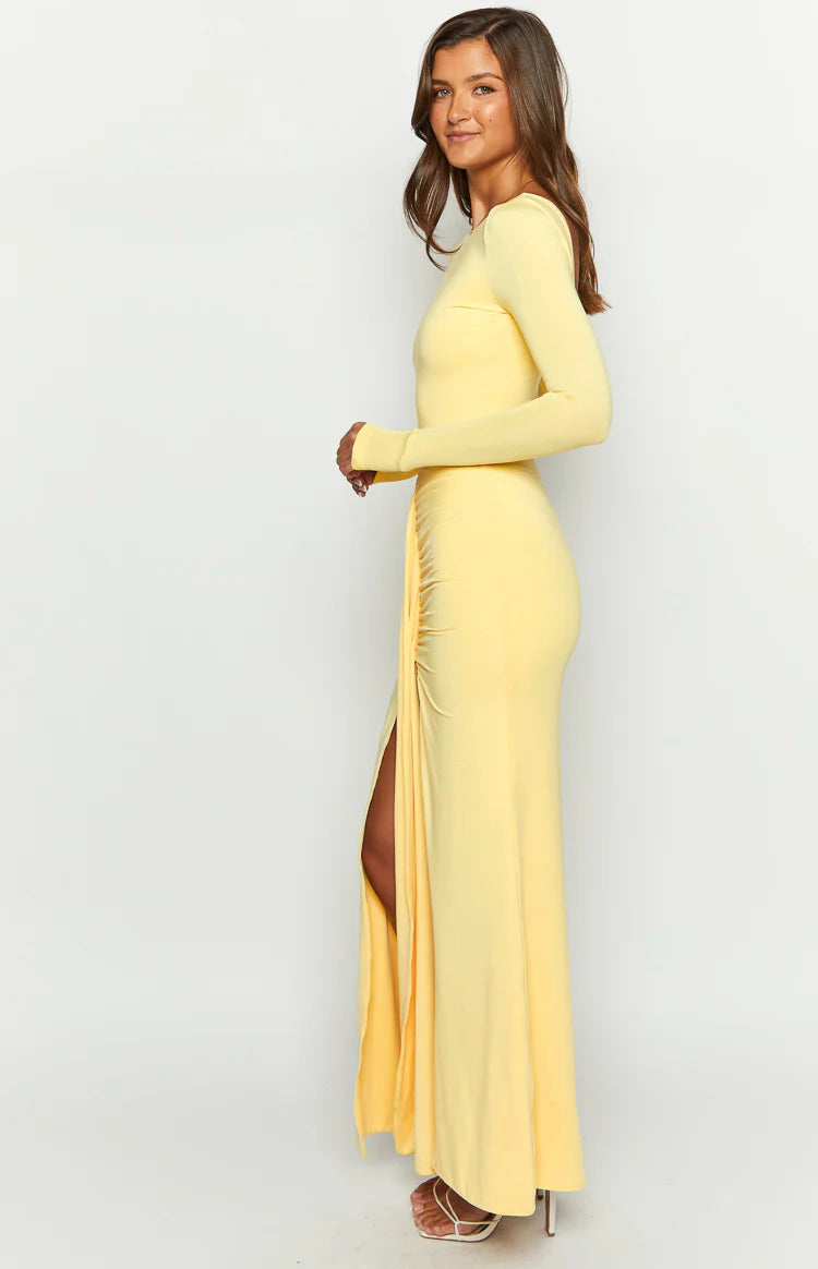 Amber Glow Yellow Long Sleeve Maxi Dress - US 10 | Beginning Boutique Exclusive Amber Glow Yellow Long Sleeve Maxi Dress - US 10 | Beginning Boutique Exclusive