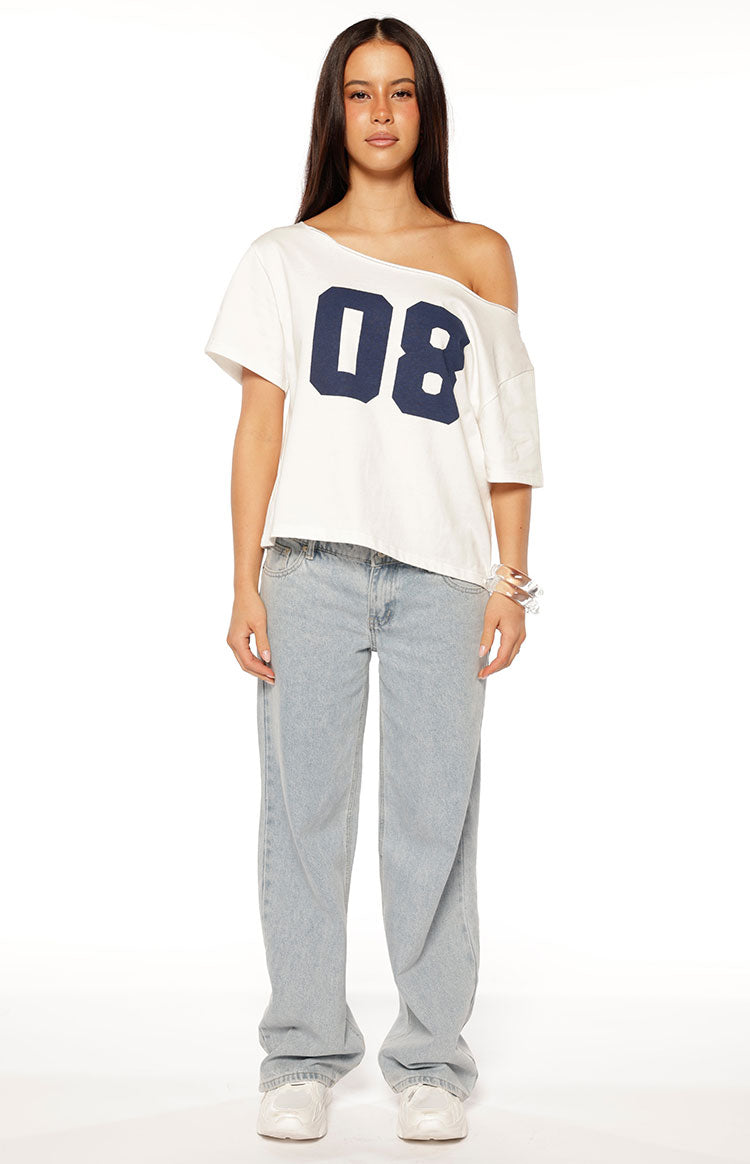 Amelie White Printed Off Shoulder Oversized Tee Image
