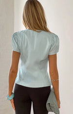 Amelina Blue Button Up Organza Top