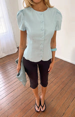Amelina Blue Button Up Organza Top