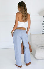 Amity Navy Stripe Mid Rise Straight Leg Jeans Image