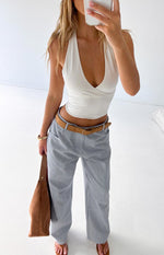 Amity Navy Stripe Mid Rise Straight Leg Jeans Image