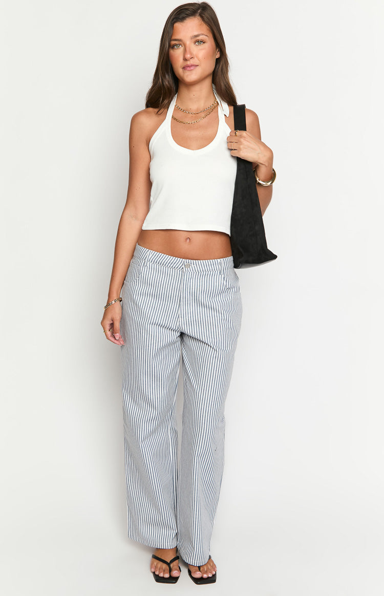 Amity Navy Stripe Mid Rise Straight Leg Jeans Image