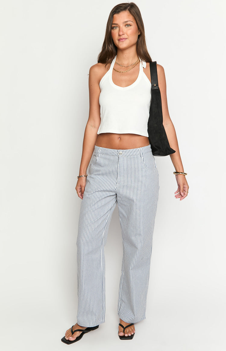 Amity Navy Stripe Mid Rise Straight Leg Jeans Image