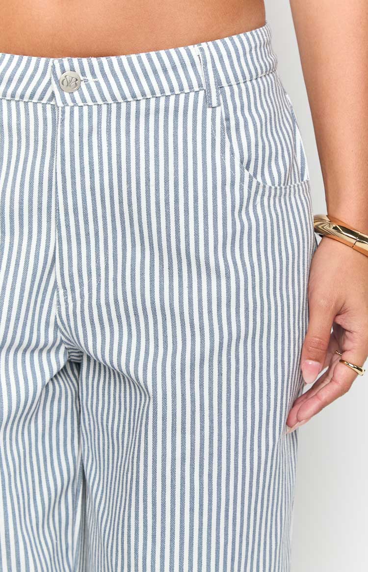 Amity Navy Stripe Mid Rise Straight Leg Jeans Image
