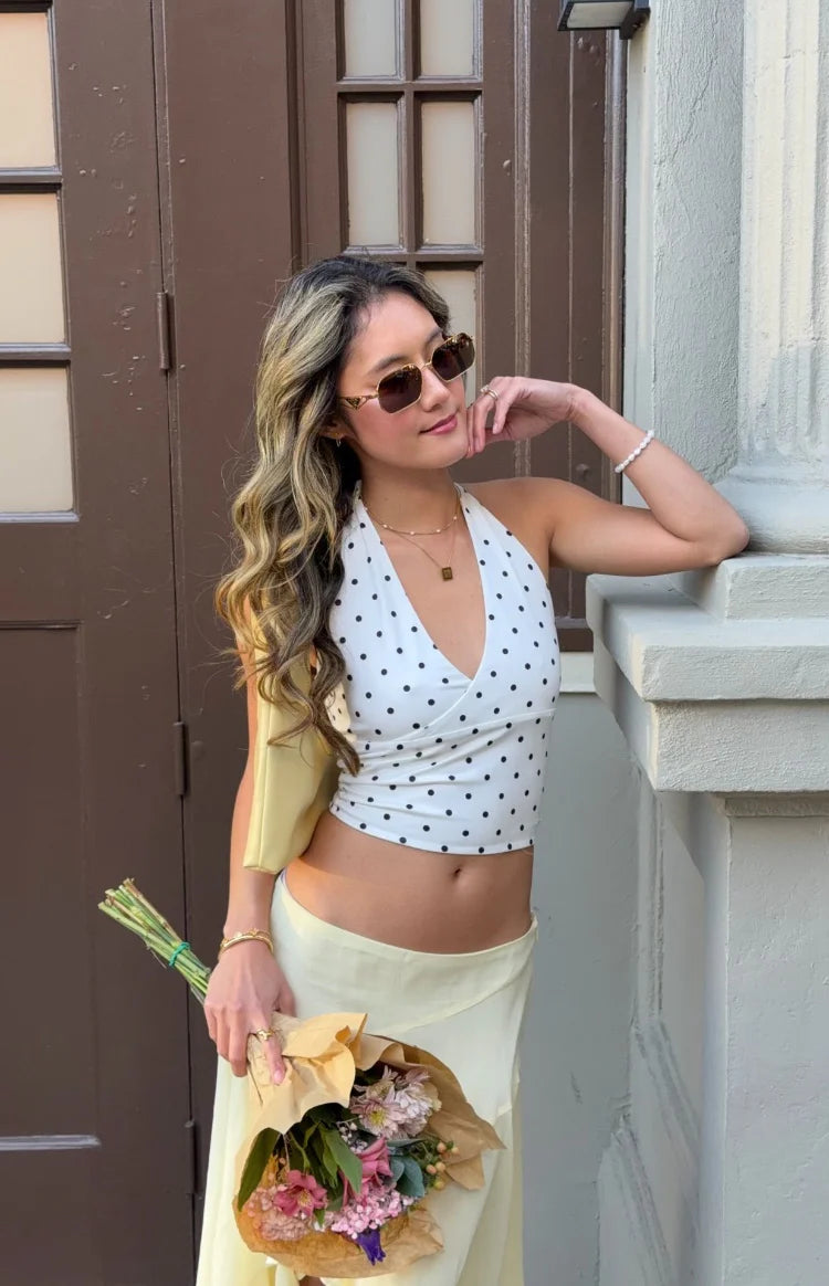 Amora White Polka Dot Crop Top | Beginning Boutique US