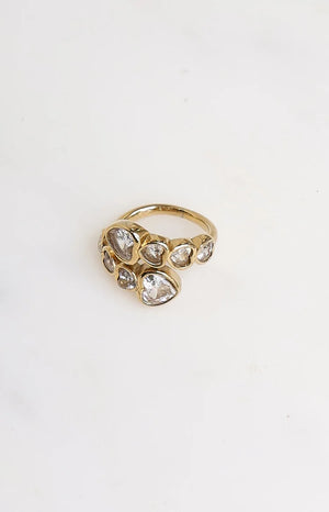 Beginning Boutique Amore Gold Heart Diamante Wrap Ring gold-toned ring with multiple clear heart-shaped diamantes in a wrap d
