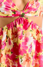 Amorgos Yellow Floral Pop Mini Dress Image