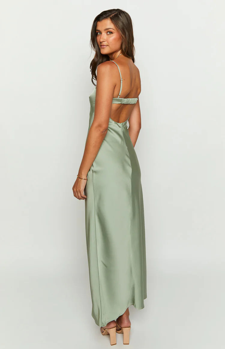 Amour Sage Satin Maxi Dress - US 12 | Beginning Boutique Exclusive Amour Sage Satin Maxi Dress - US 12 | Beginning Boutique Exclusive