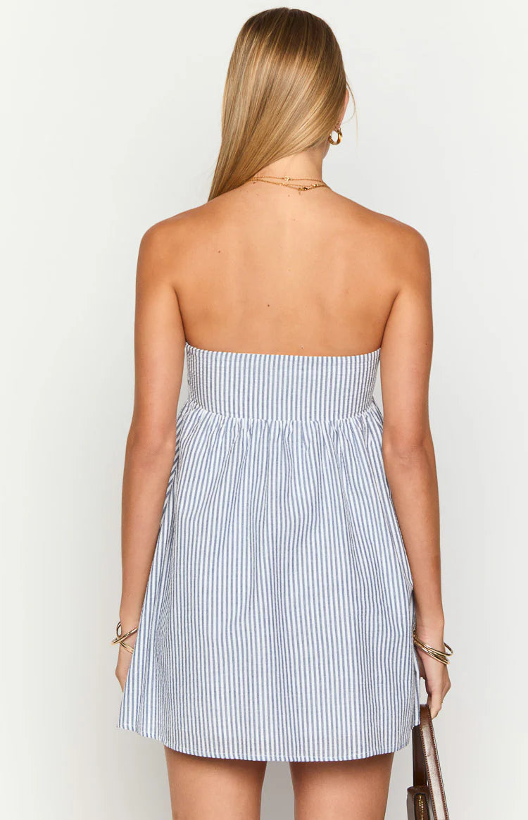 Anderson Blue Stripe Strapless Mini Dress