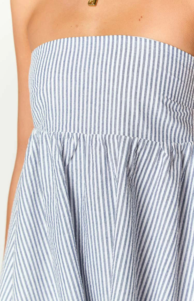 Anderson Blue Stripe Strapless Mini Dress - 4 Anderson Blue Stripe Strapless Mini Dress - 4