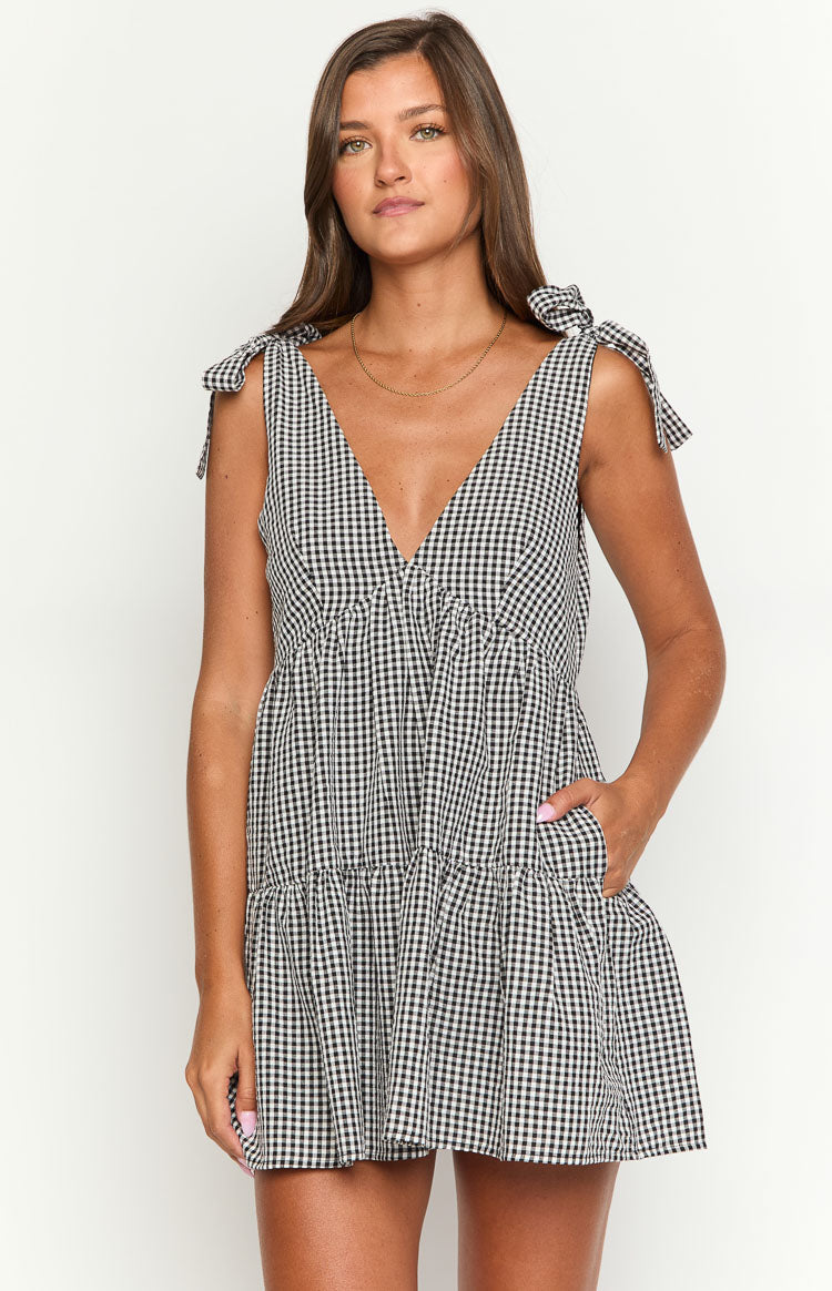 Angel Girl Black Gingham Mini Dress | Beginning Boutique US