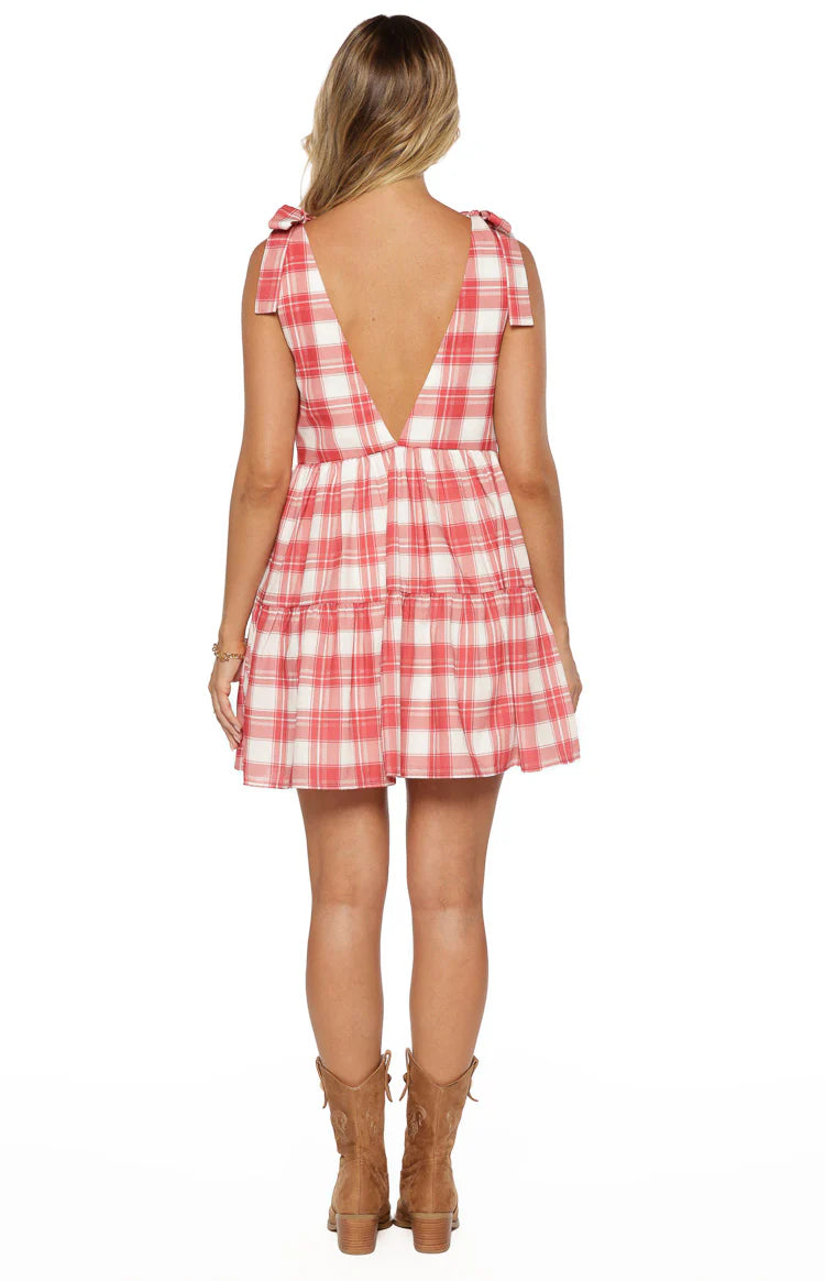 Angel Girl Red Plaid Print Mini Dress Image