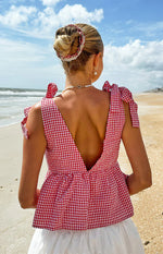 Angelica Red Gingham Tie Top