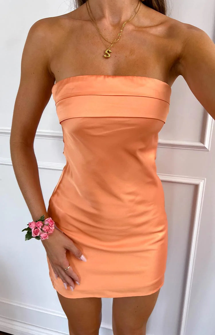 Annie Orange Strapless Mini Dress - US 10 | Beginning Boutique exclusive Annie Orange Strapless Mini Dress - US 10 | Beginning Boutique exclusive