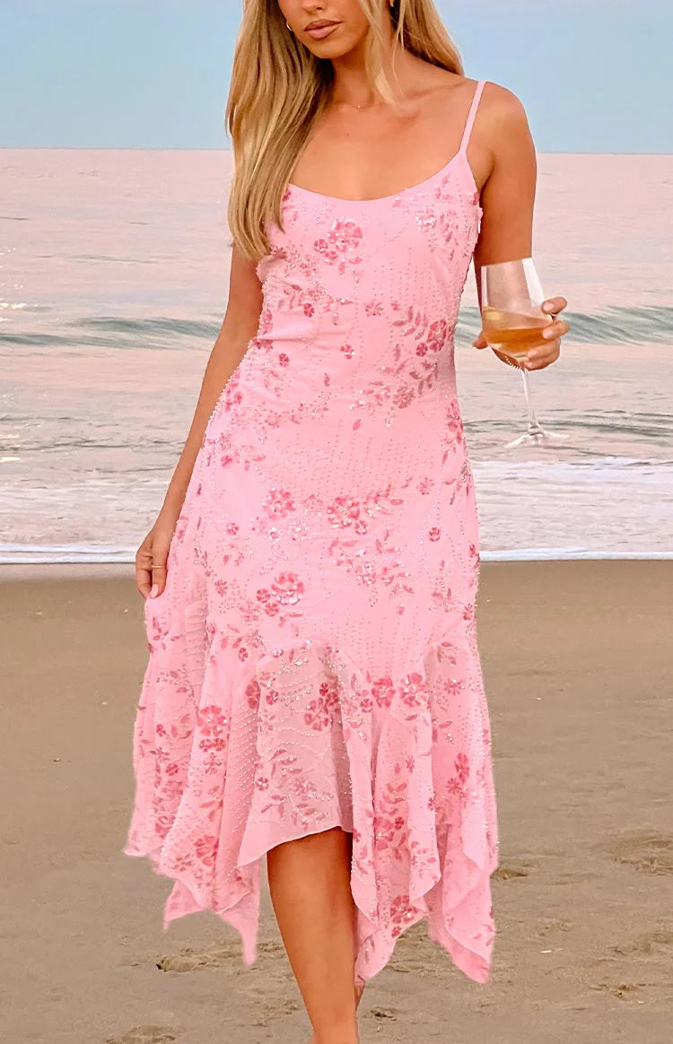 Another World Pink Sequin Midi Dress - US 8 | Beginning Boutique Exclusive Another World Pink Sequin Midi Dress - US 8 | Beginning Boutique Exclusive