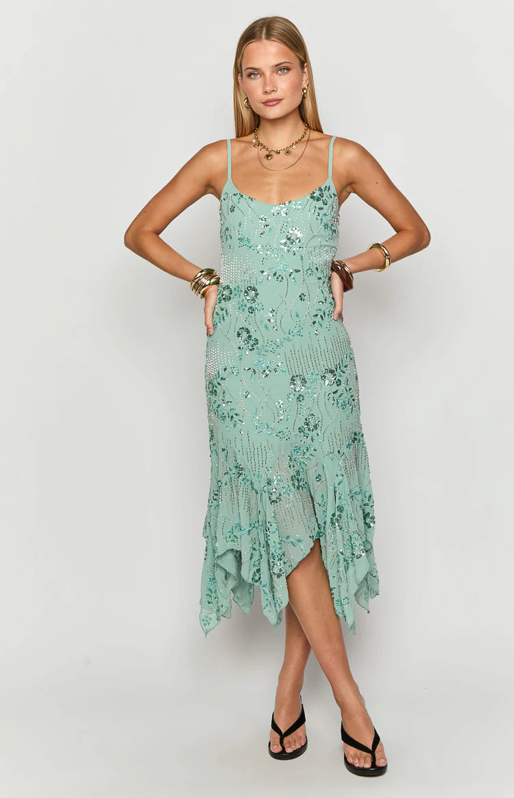 Another World Teal Sequin Midi Dress - US 10 | Beginning Boutique Exclusive Another World Teal Sequin Midi Dress - US 10 | Beginning Boutique Exclusive