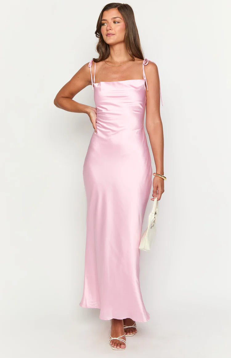 pink maxi dress a line Long Sleeve Feather A Line Maxi Dress Pink