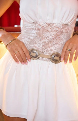 Anya Ivory PU Thin Belt With Silver Hardwear