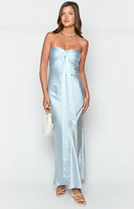 Ariella Blue Satin Strapless Maxi Dress - US 12 | Beginning Boutique Exclusive Ariella Blue Satin Strapless Maxi Dress - US 12 | Beginning Boutique Exclusive