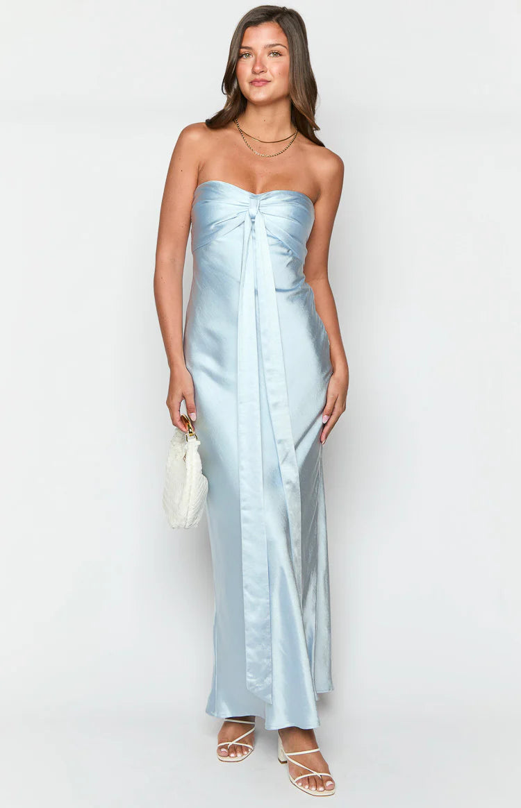 Ariella Blue Satin Strapless Maxi Dress | Beginning Boutique US Ariella Blue Satin Strapless Maxi Dress | Beginning Boutique US