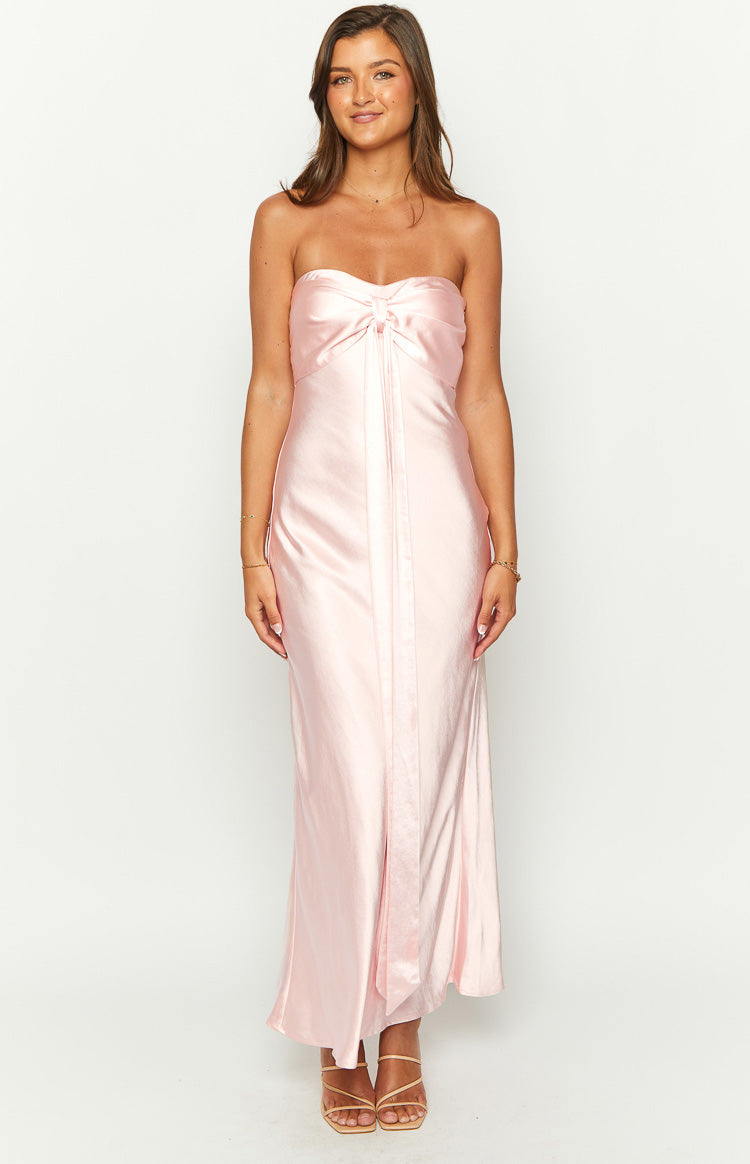 Ariella Pink Satin Strapless Maxi Dress Image